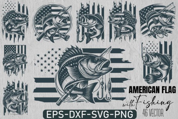 45 USA Flag Bass Fish Svg Bundle Svg: Graphics & Crafts