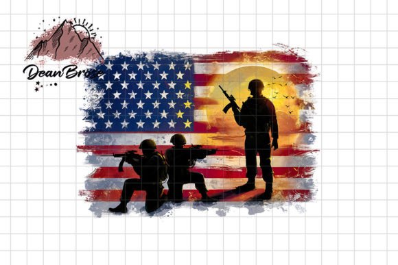 American Flag Soldier Sunset PNG Design