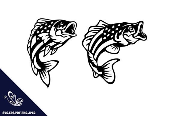 Bass Fish USA Flag SVG DXF Designs
