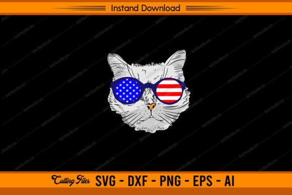 Cat Face With US Flag - Labor Day Graphics