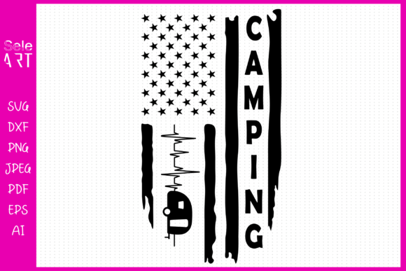 Distress Flag Camping, Camping USA Graphics