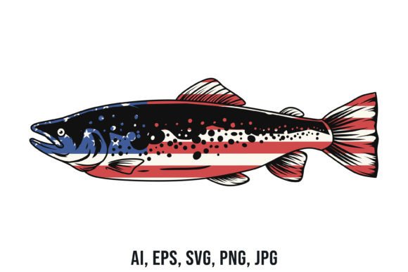 Salmon with Usa Flag Vector Drawing