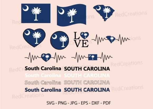South Carolina Flag Bundle Svg, Waving