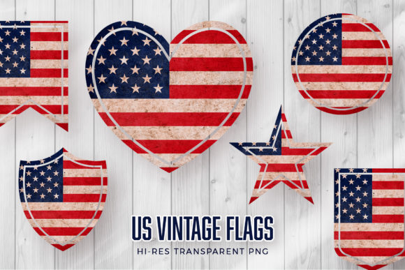 US Flag Vintage Sublimation Shapes