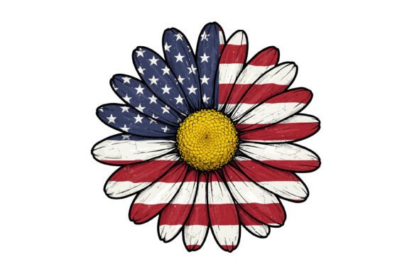 USA Flag Daisy Flower 4th of July Graphics & Crafts
