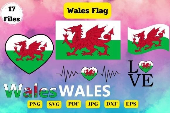 Wales Flag Bundle Svg, Love, Waving